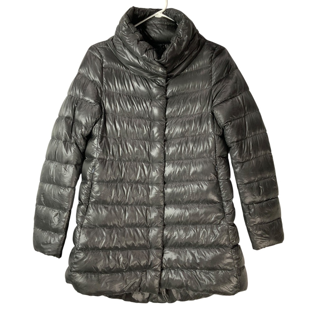 Herno Gray Quilted Puffer Jacket 40(XS) Snap Funnel Neck Long Sleeve Goose Down